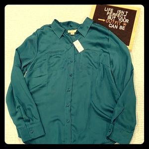 ☀️ Loft teal button down blouse- NWT